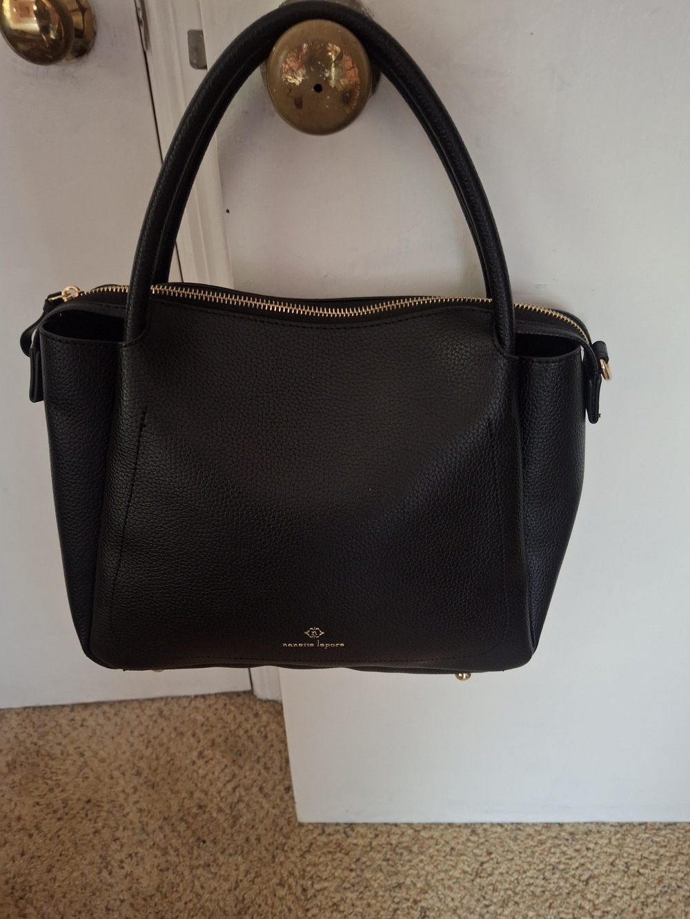 Nanette LeporeBlack Satchel Handbag with Gold Accent -
